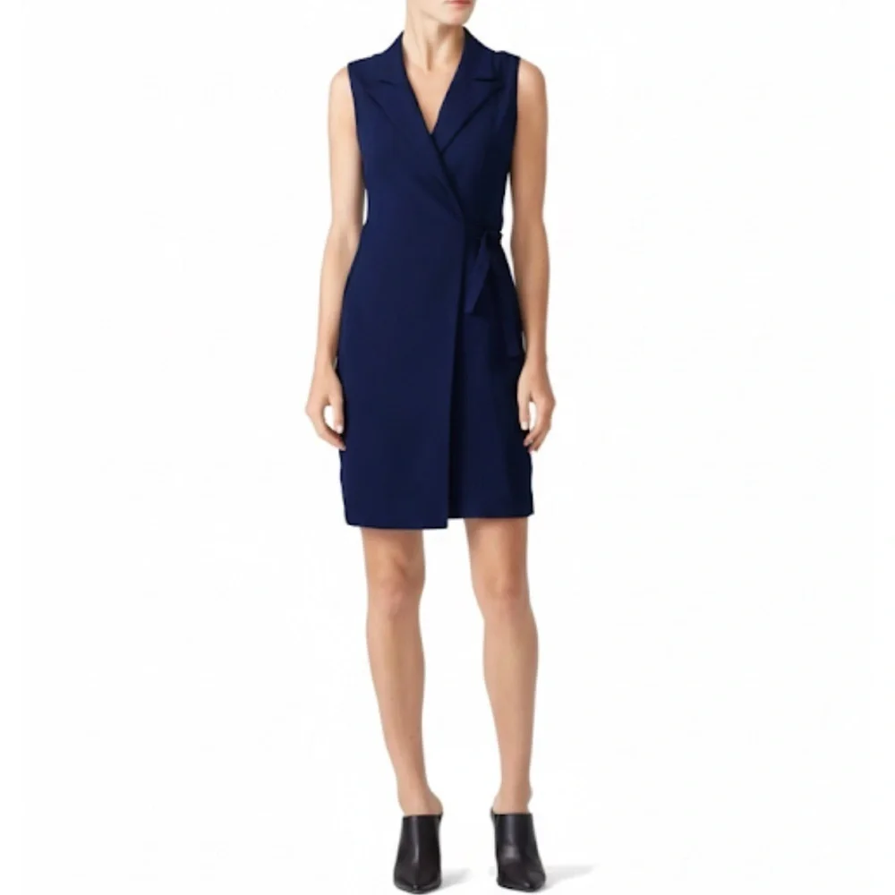 Amanda Uprichard “Montreal” Sleeveless Blue Wrap Dress Small Excellent Condition